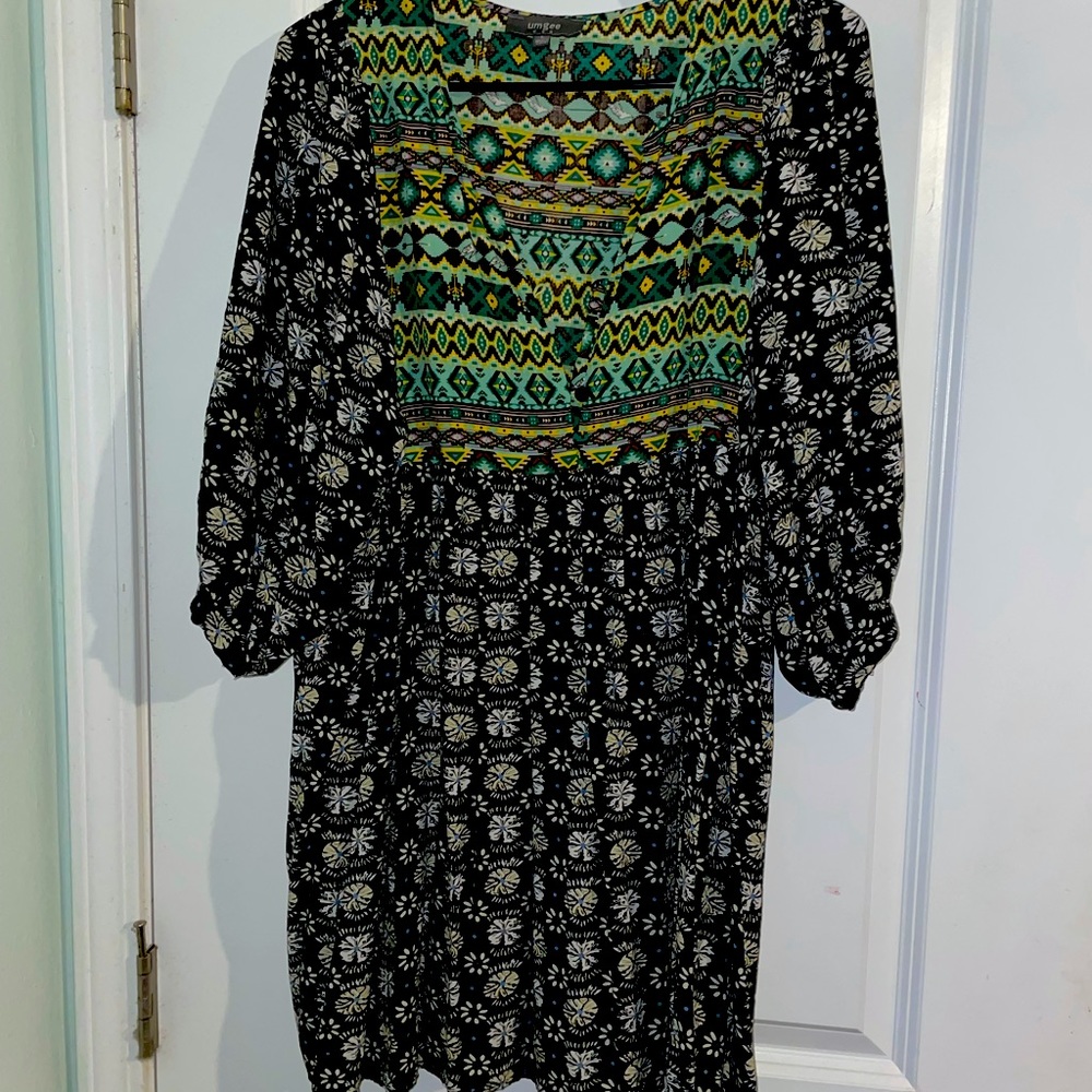 Black/greens/floral tunic